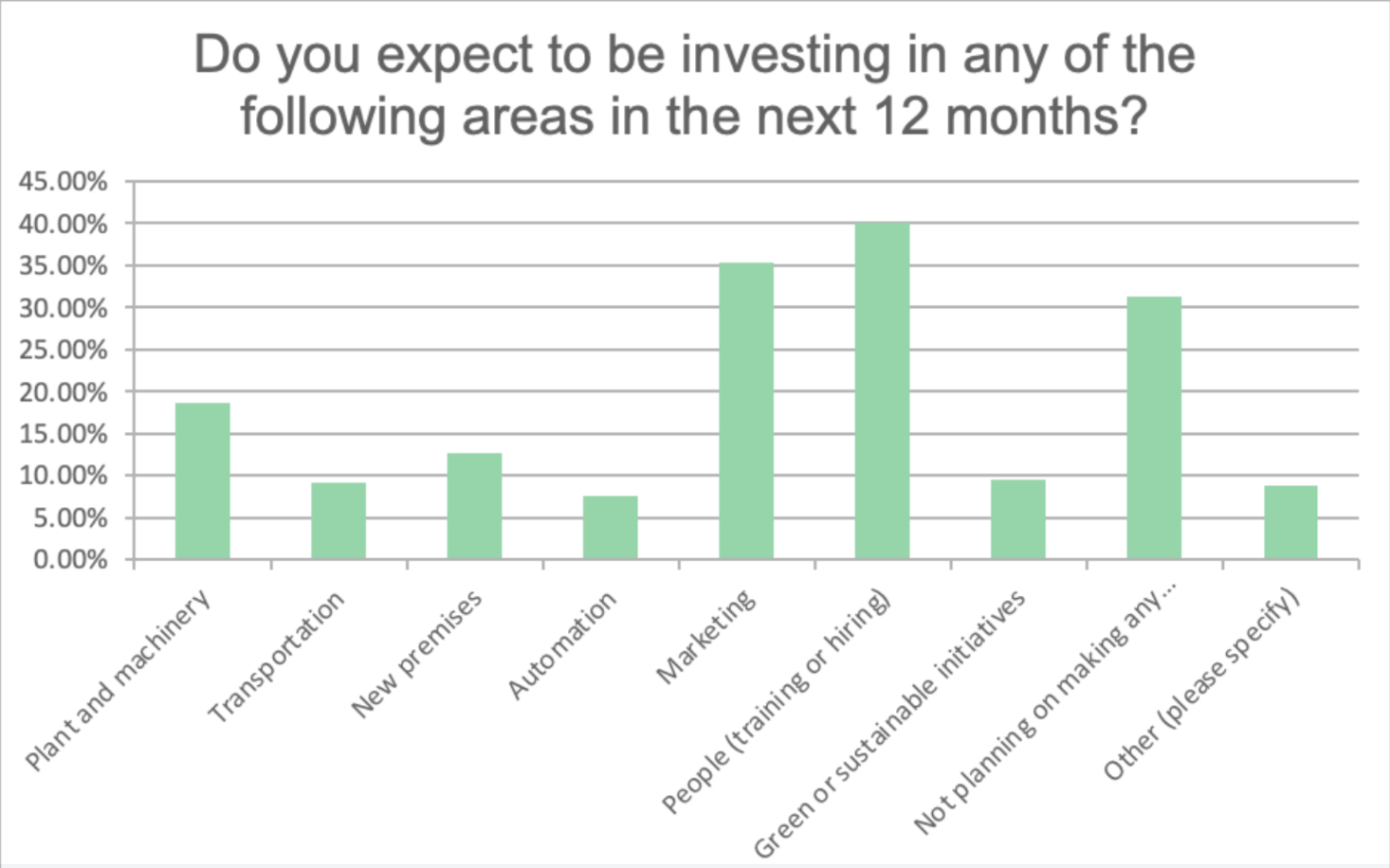 Do you expect to be investing in any of the following areas in the next 12 months graph